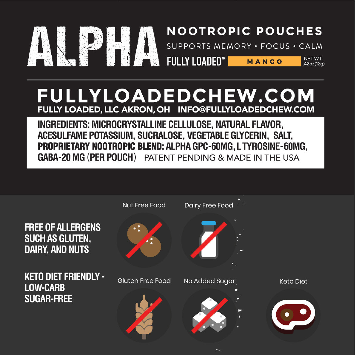 ALPHA Fuel - Mango Nootropic Energy Pouches